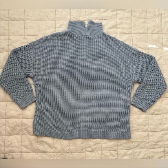 Blue Quarter Button V Neck Chunky Knit Sweater Fisherman Nautical Preppy - Med - Picture 4 of 10